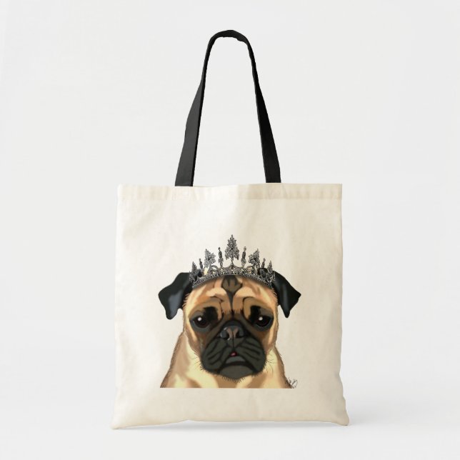 Bolsa Tote Pug Com Tiara (Frente)
