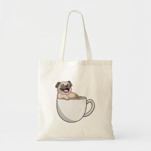 Bolsa Tote Pug com Xícara de Café