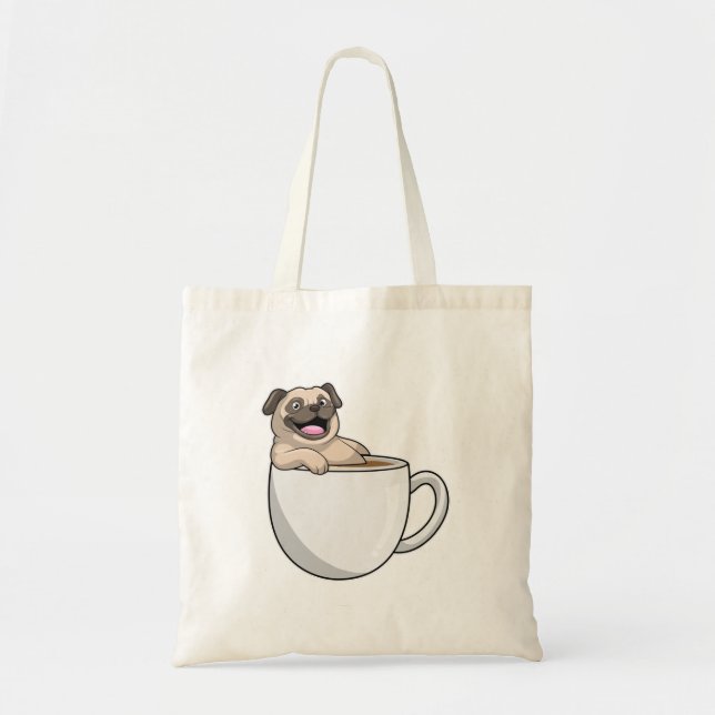 Bolsa Tote Pug com Xícara de Café (Frente)