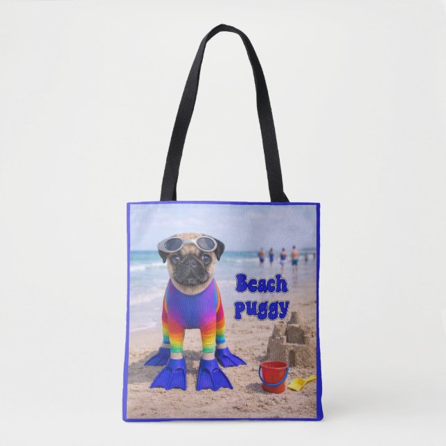 Bolsa Tote Pug da Praia (Frente)