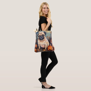 Bolsa Tote Pug De Halloween Com Pumpkins Assustado