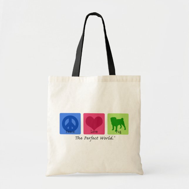 Bolsa Tote Pug do amor da paz (Frente)