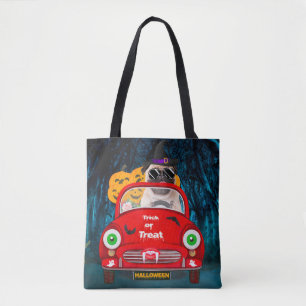 Bolsa Tote Pug Dog Dirigindo Carro Assustador Halloween