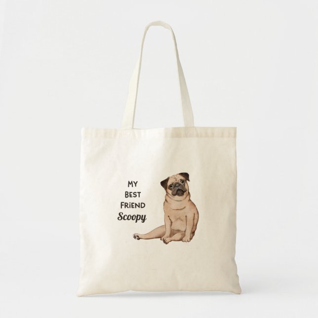 Bolsa Tote Pug Dog Meu Melhor Nome Personalizado (Frente)