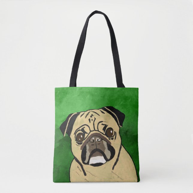 Bolsa Tote Pug Dog Watercolor Art Retrato (Frente)