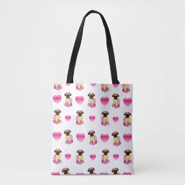 Bolsa Tote Pug e corações da bailarina (Frente)