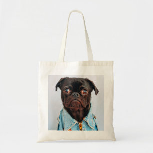 Bolsa Tote Pug em Denim Jackey Cachorro Adorável