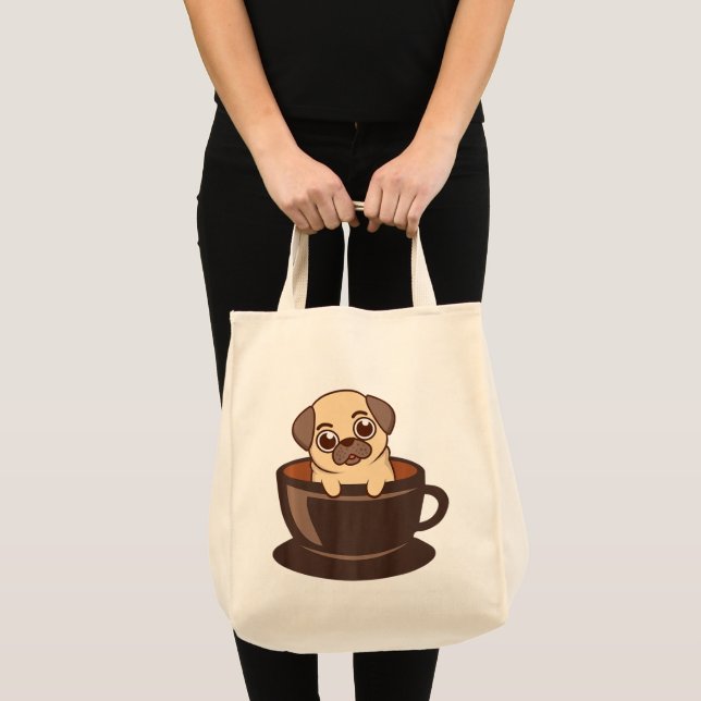 Bolsa Tote Pug Em Um Cãozinho De Café Cãozinho Pet Lover (Frente (produto))