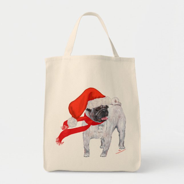 Bolsa Tote Pug Natal (Frente)