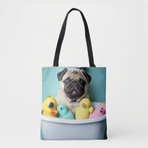 Bolsa Tote Pug Paradise: Uma Beleza Bandeira na Tubagem