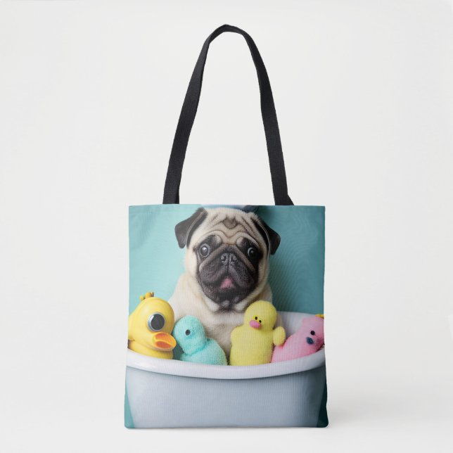 Bolsa Tote Pug Paradise: Uma Beleza Bandeira na Tubagem (Frente)