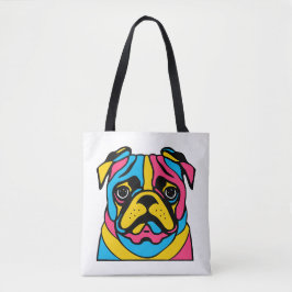 Bolsa Tote pug personalizável de 3 tons