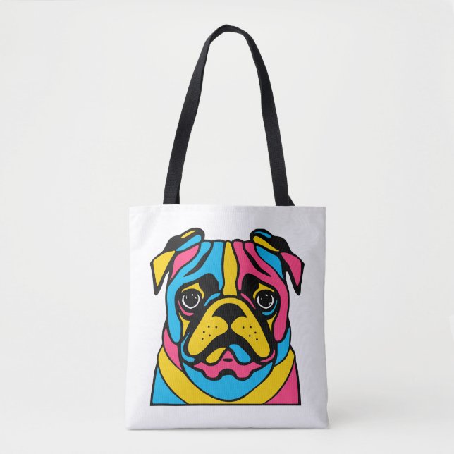 Bolsa Tote pug personalizável de 3 tons (Frente)