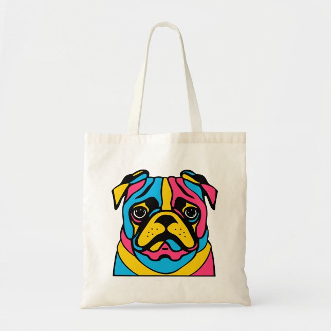 Bolsa Tote pug personalizável de 3 tons (Frente)