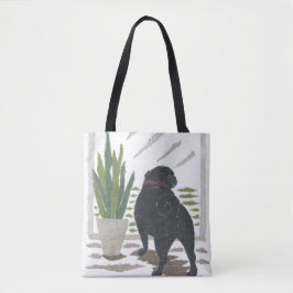 Bolsa Tote Pug preto, cão, moderno