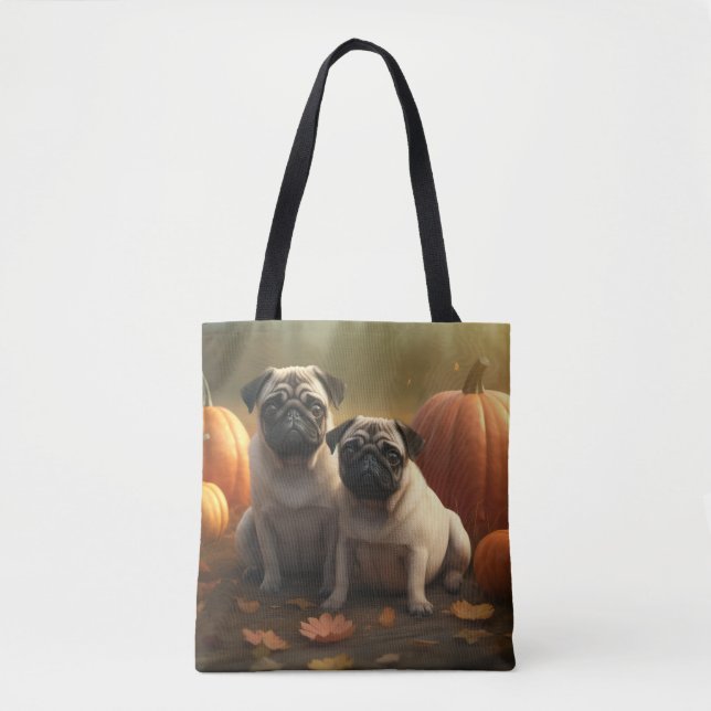 Bolsa Tote Pug Puppy Autumn Delight Pumpkin (Frente)