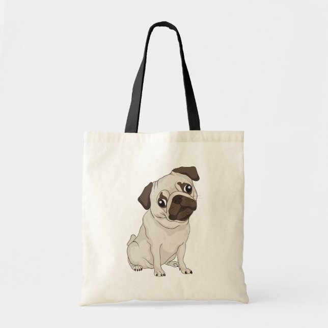 Bolsa Tote Pug Puppy Cão - Canvas de desenho (Frente)