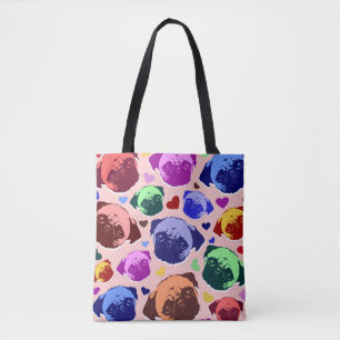 Bolsa Tote Pug Puppy Dog Love Heart Pattern