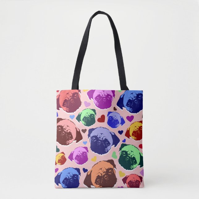 Bolsa Tote Pug Puppy Dog Love Heart Pattern (Frente)