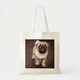 Bolsa Tote Pug Puppy no chão de madeira polida