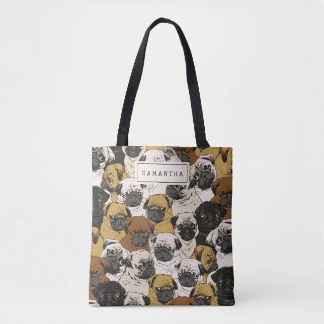 Bolsa Tote Pugs Grumpy / Cães Cute Cute Engraçados Engraçados (Frente)