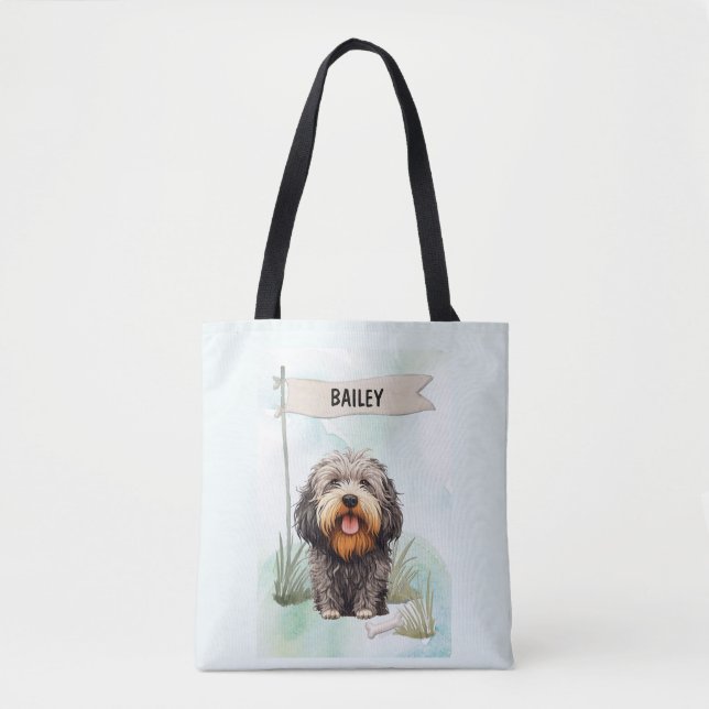 Bolsa Tote Puli Watercolor Personalized Dog (Frente)