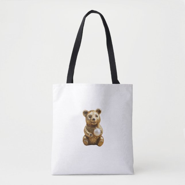 Bolsa Tote Pulseira de urso com pérola branca (Frente)