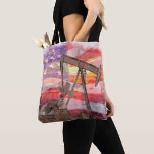 Bolsa Tote Pumpjack silhueta pastel desenho americano Bandeir