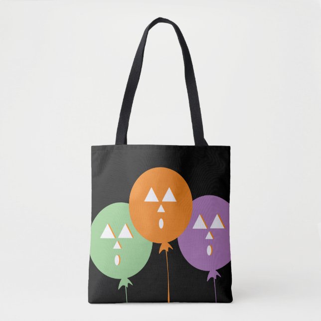 Bolsa Tote Pumpkin Balão de Halloween ou Tratar Preto (Frente)