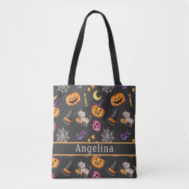 Bolsa Tote Pumpkin Cat Web Hat Dark Cinza Token Bag