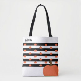 Bolsa Tote Pumpkin com faixas brancas e pretas - Personalizad