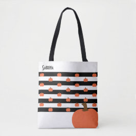 Bolsa Tote Pumpkin com faixas brancas e pretas - Personalizad