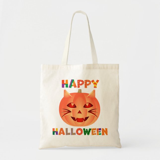 Bolsa Tote Pumpkin de Gato Halloween (Frente)