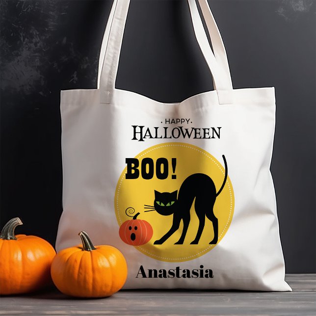 Bolsa Tote Pumpkin de Gato Negro Personalizado Halloween (Criador carregado)