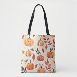 Bolsa Tote Pumpkin e Folhas com Padrão de Cordas