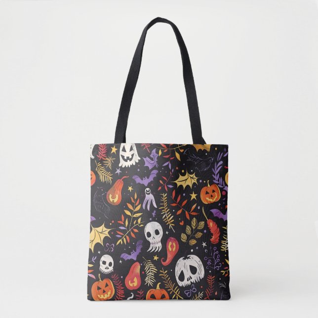 Bolsa Tote Pumpkin e Padrões do Crânio (Frente)