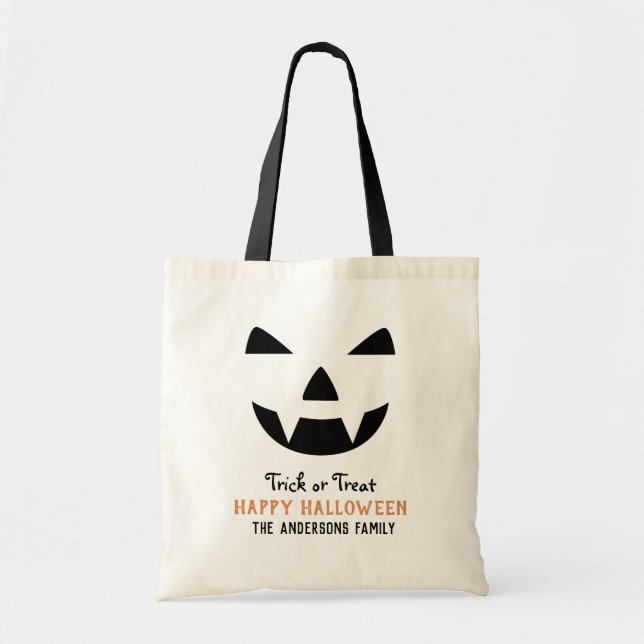 Bolsa Tote Pumpkin Face Moderna Script Feliz Halloween Person (Frente)