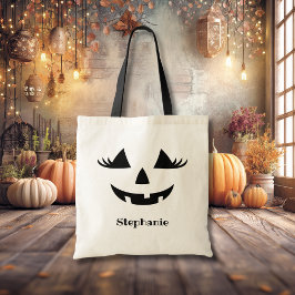 Bolsa Tote Pumpkin Jack O Lanterna Pisca Com Nome Próprio