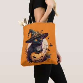 Bolsa Tote Pumpkin Orange Cat Amadurece Halloween Black Cat