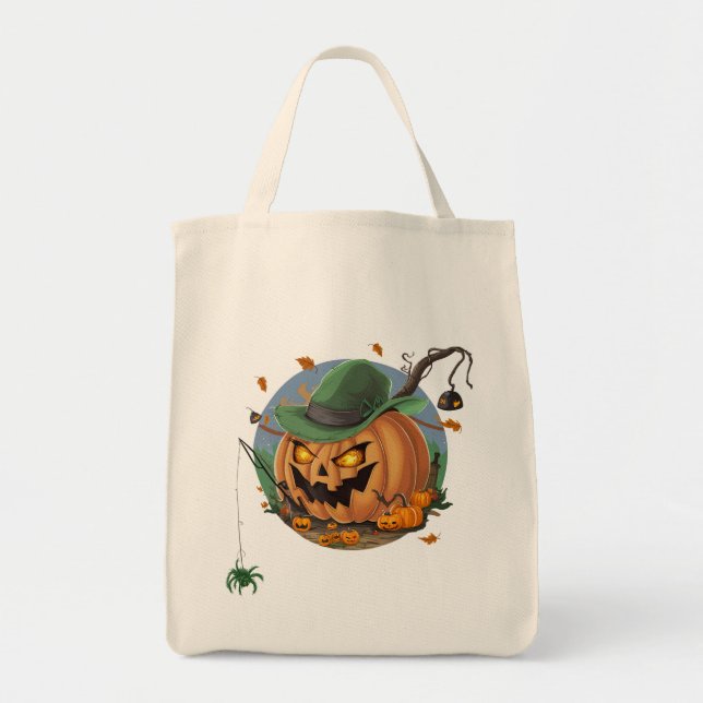 Bolsa Tote Pumpkin pega aranha para o Halloween (Frente)