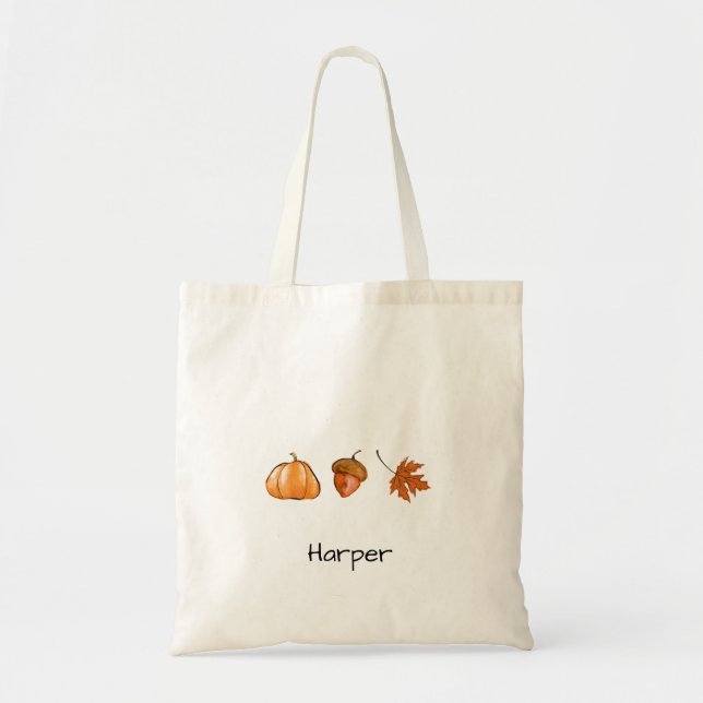 Bolsa Tote Pumpkin Personalizado De Aquarelas, Folha De Bolot (Frente)