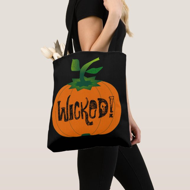 Bolsa Tote Pumpkin Preto Negro de Halloween Feliz (Close Up)