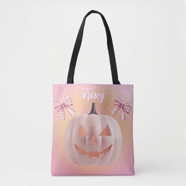Bolsa Tote Pumpkin Rosa Coquette com Arcos Personalizados (Frente)