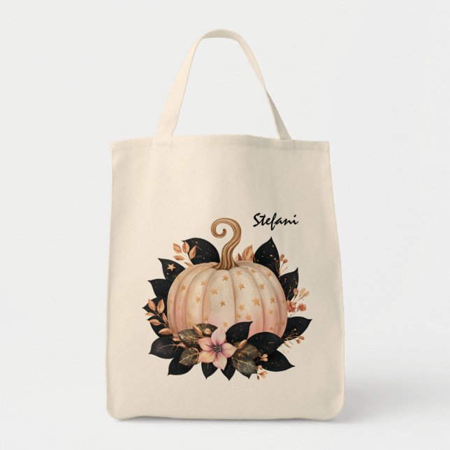 Bolsa Tote Pumpkin Rosa Esbranquiçado, Cor-de-Rosa, Personali (Frente)