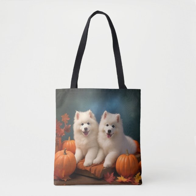 Bolsa Tote Pumpkin Samoed Puppy Autumn Delight (Frente)
