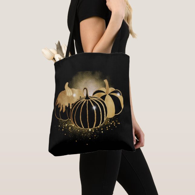 Bolsa Tote Pumpkin Sparkle Dourado para Queda (Close Up)