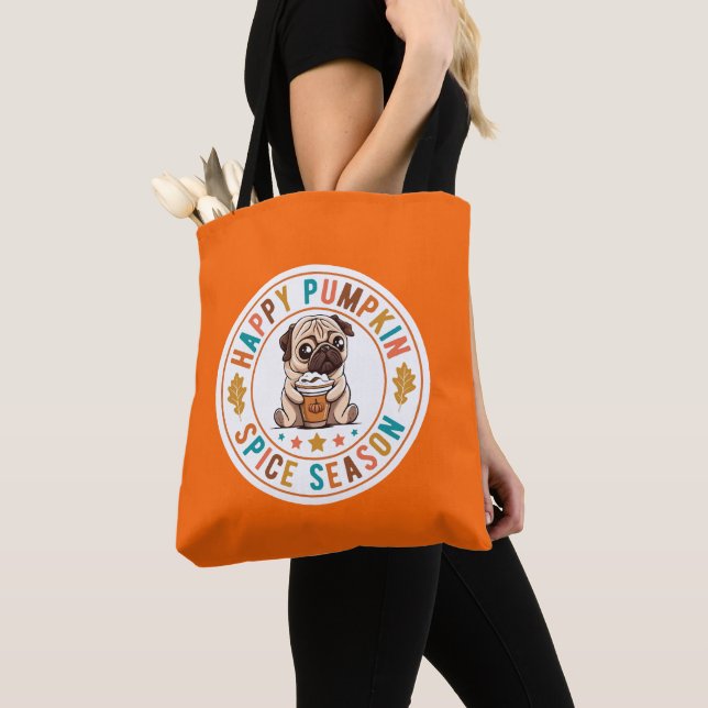 Bolsa Tote Pumpkin Spice Season Pug (Close Up)