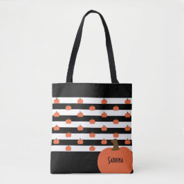 Bolsa Tote Pumpkin with Black & White Stripes - Personalized