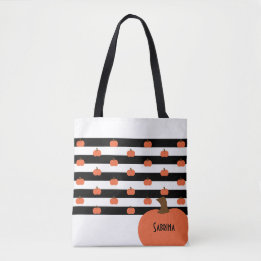 Bolsa Tote Pumpkin with White & Black Stripes - Personalized