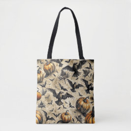Bolsa Tote Pumpkins, Crows e Bats Halloween Padrão (2)